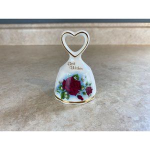 Best Wishes Heart Shaped Handle Rose Decorated Bone China Bell Made In England